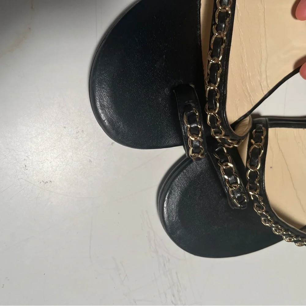 CHANEL Black and Gold Chain Sandals